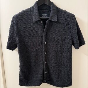 Abercrombie & Fitch Black Knit Button Down Shirt Men’s Small Cotton Viscose